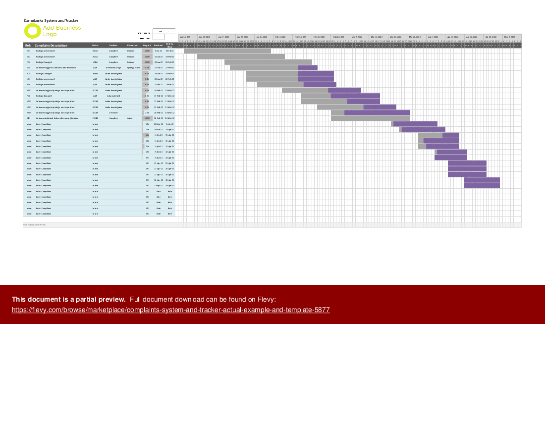 Complaints System and Tracker: Actual Example and Template (Excel template (XLSX)) Preview Image