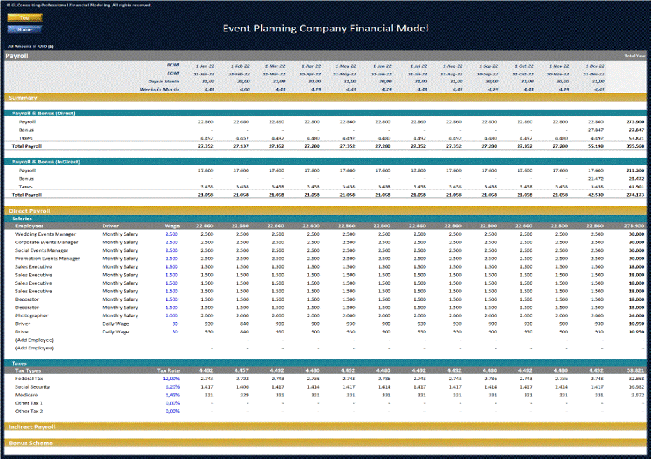 This is a partial preview of Event Planning Company - Dynamic 10 Year Financial Model (Excel workbook (XLSX)). 