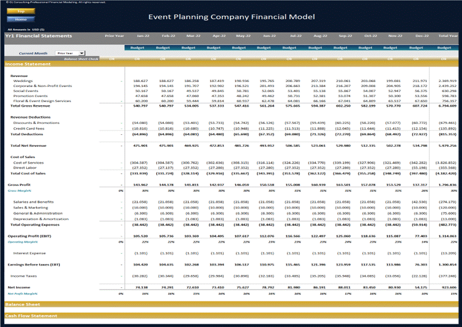 Event Planning Company - Dynamic 10 Year Financial Model (Excel template (XLSX)) Preview Image