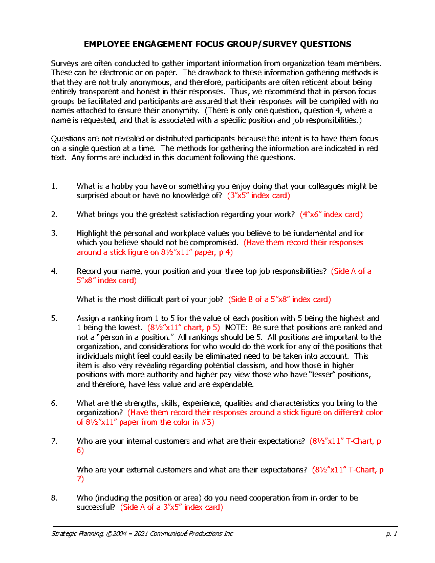 Employee Engagement Focus Group/Survey Questions (12-page Word document) Preview Image