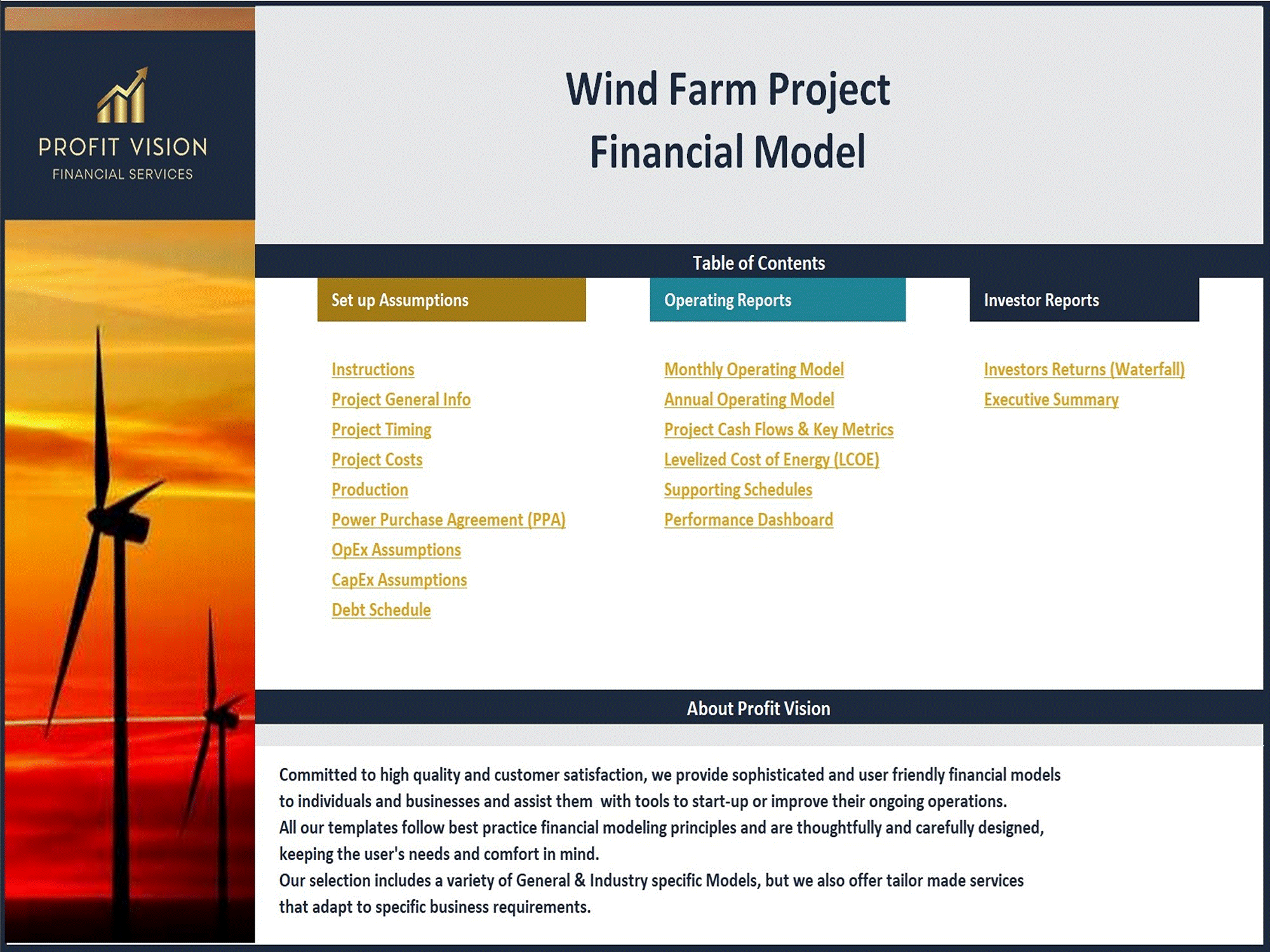 Wind Farm - Project Finance Model (Excel template (XLSX)) Preview Image