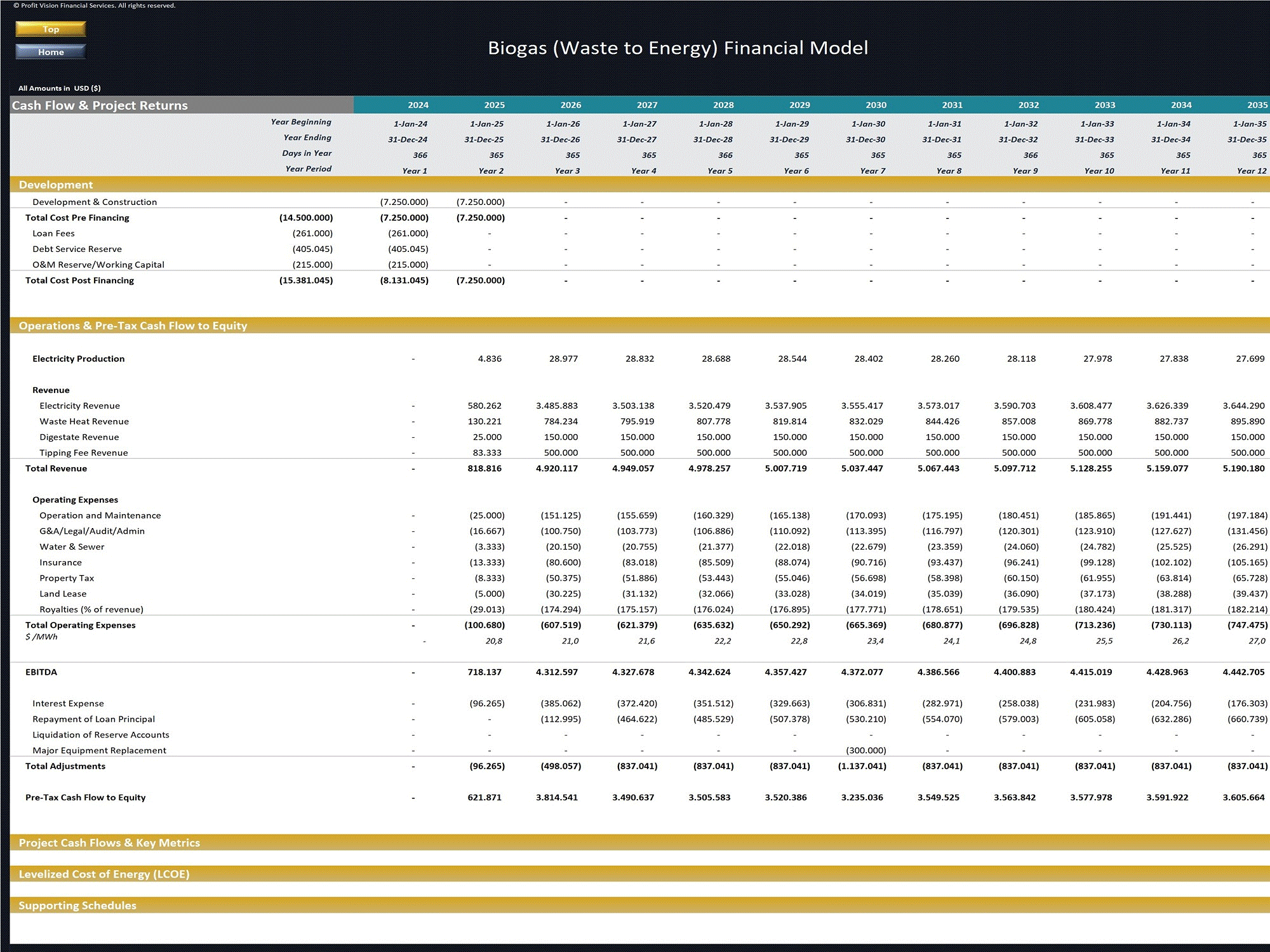 Biogas (Waste to Energy) - Project Finance Model (Excel workbook (XLSX)) Preview Image