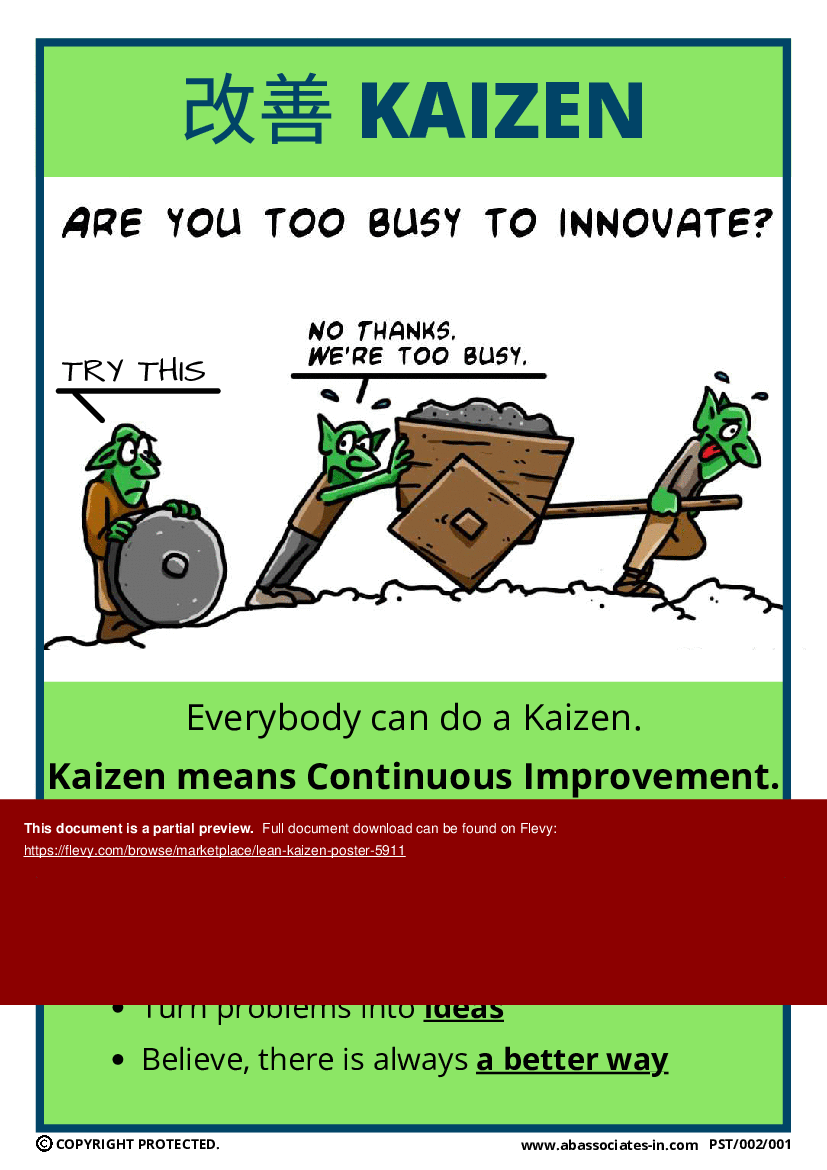 This is a partial preview of Lean Kaizen Poster (1-page PDF document). Full document is 1 pages. 