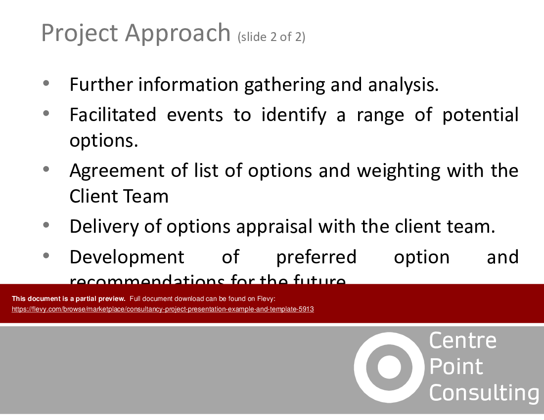 This is a partial preview of Consultancy Project Presentation Example and Template (29-slide PowerPoint presentation (PPTX)). Full document is 29 slides. 