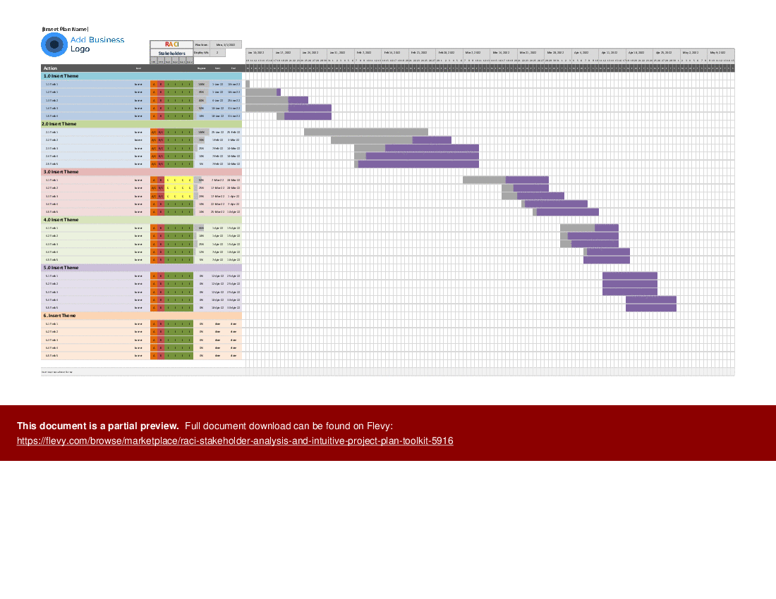 RACI Stakeholder Analysis and Intuitive Project Plan Toolkit (Excel template (XLSX)) Preview Image