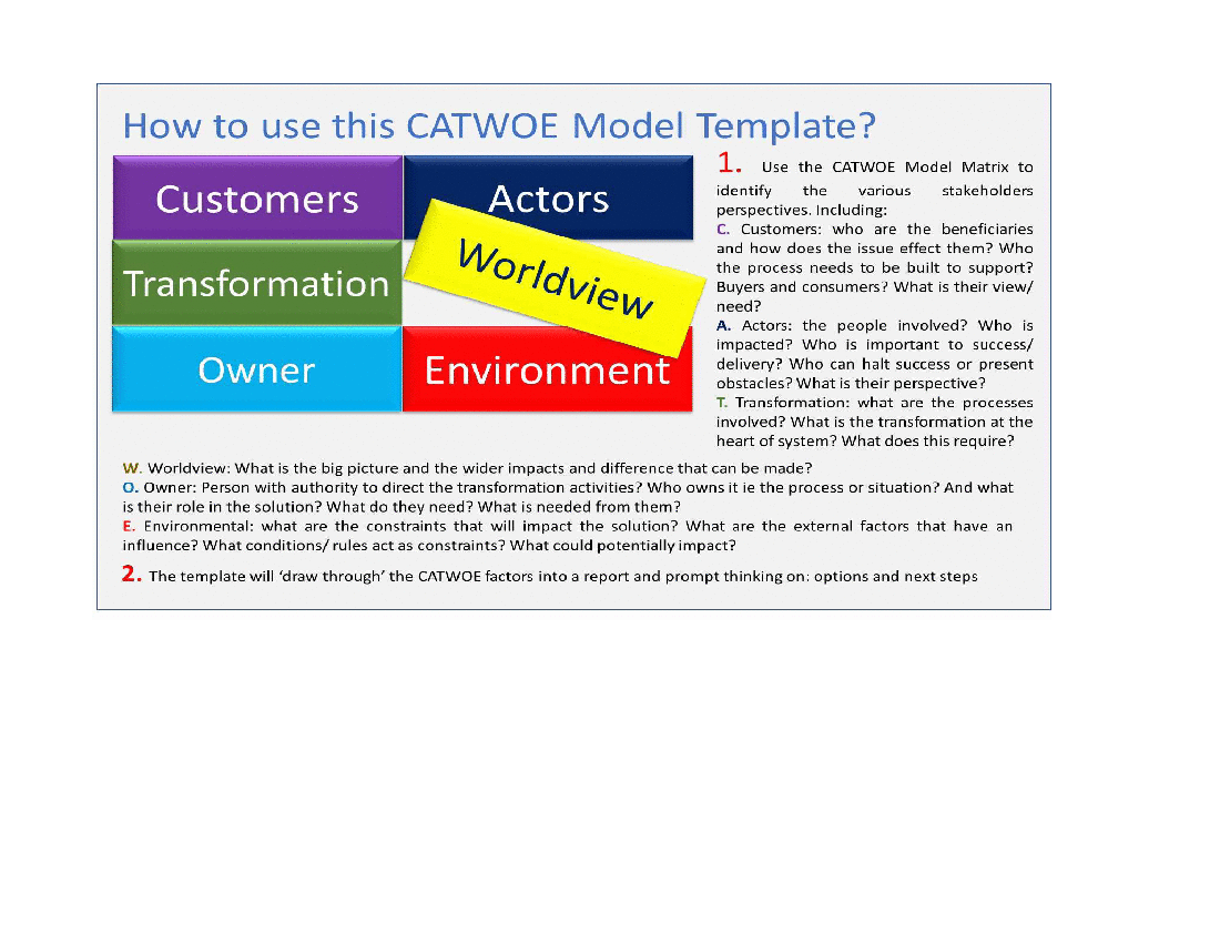 CATWOE Analysis Template and Report Creation Tool (Excel template (XLSX)) Preview Image