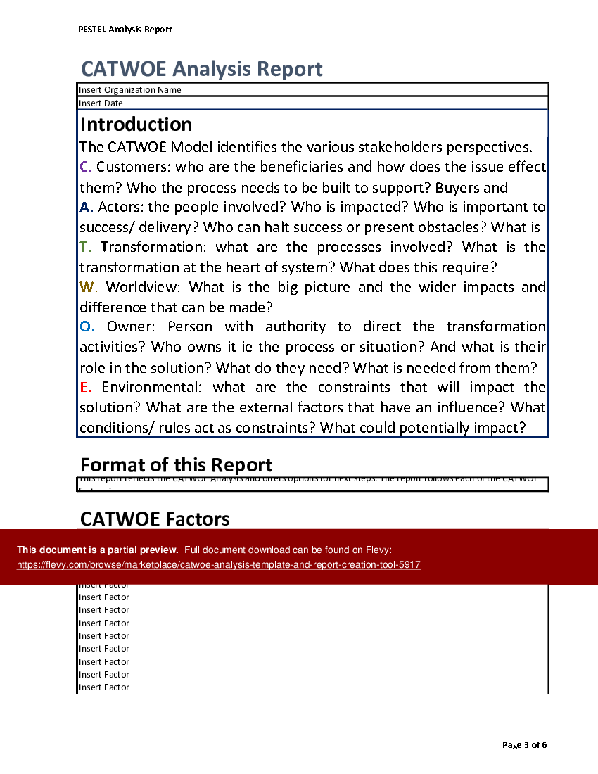 CATWOE Analysis Template and Report Creation Tool (Excel workbook (XLSX)) Preview Image