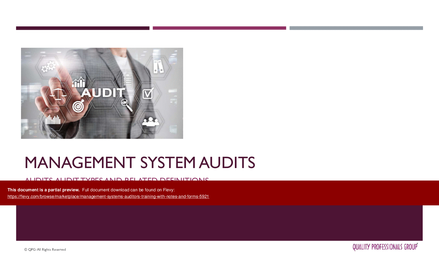 This is a partial preview of Management Systems Auditor's Training (with Notes & Forms) (121-slide PowerPoint presentation (PPTX)). Full document is 121 slides. 
