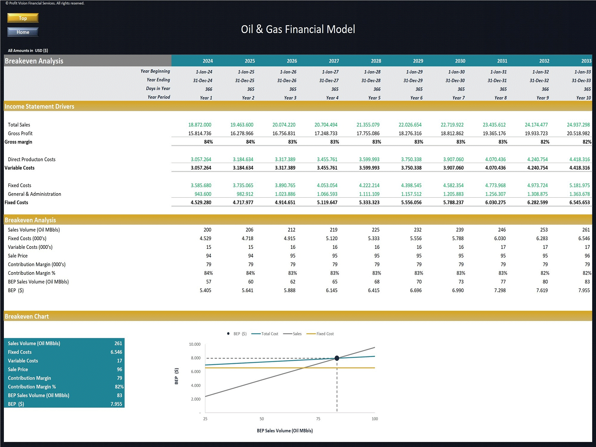Oil & Gas Financial Model - Dynamic 10 Year Forecast (Excel template (XLSX)) Preview Image