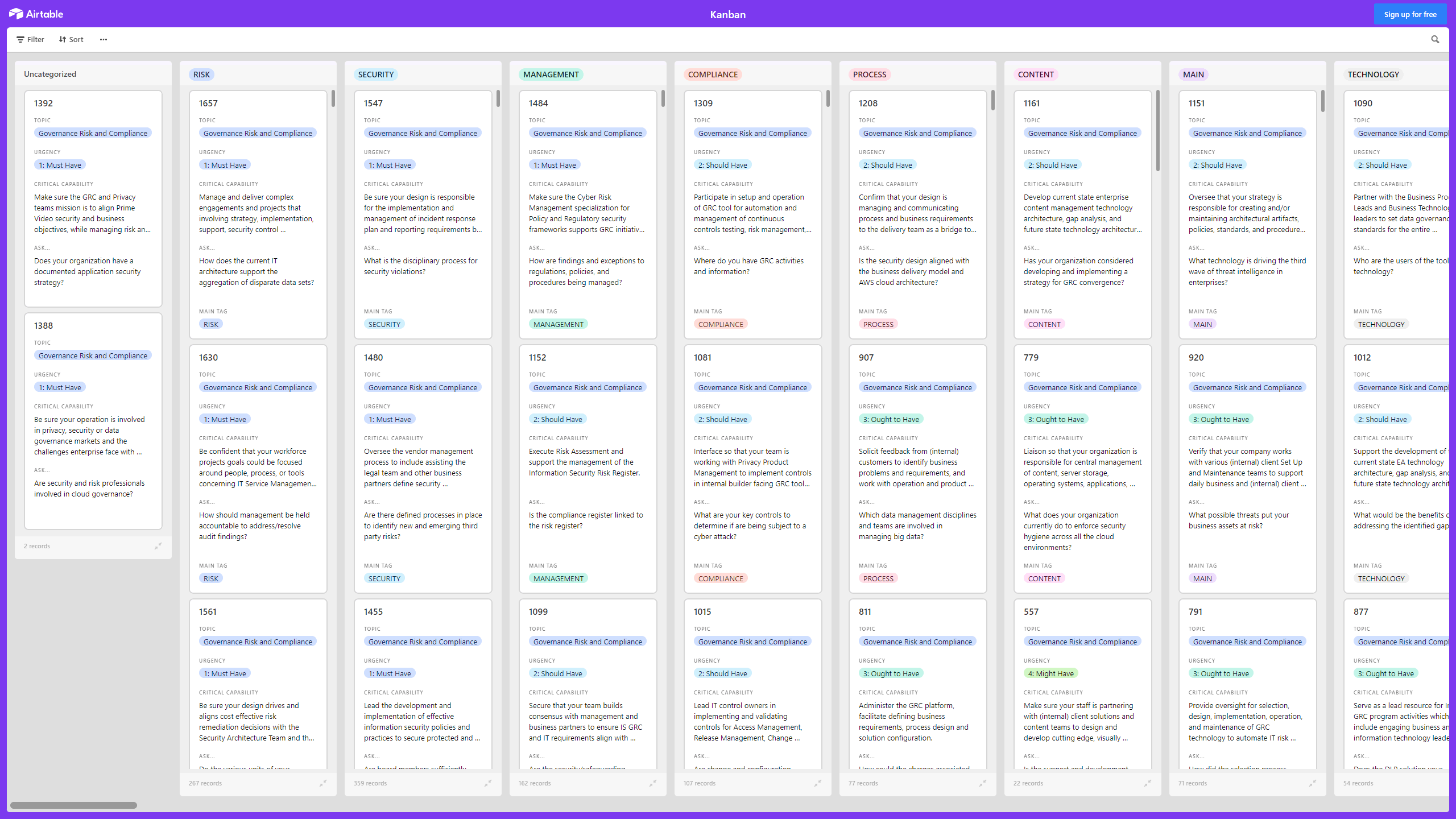 Kanban Board: Governance, Risk, and Compliance