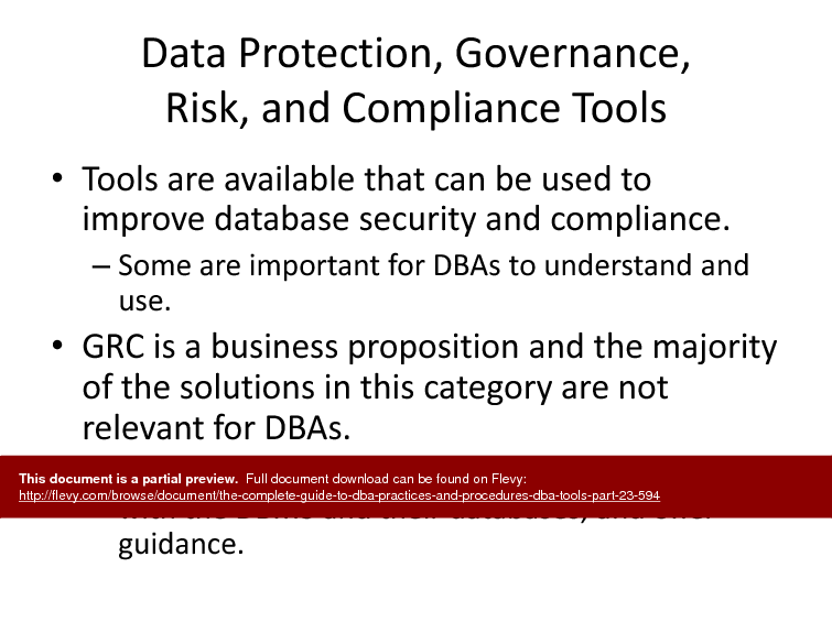 The Complete Guide to DBA Practices & Procedures - DBA Tools - Part 23 (41-slide PPT PowerPoint presentation (PPTX)) Preview Image