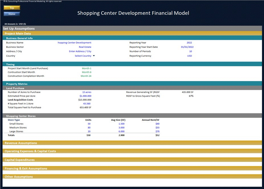 Shopping Center Development Financial Model (Excel workbook (XLSX)) Preview Image