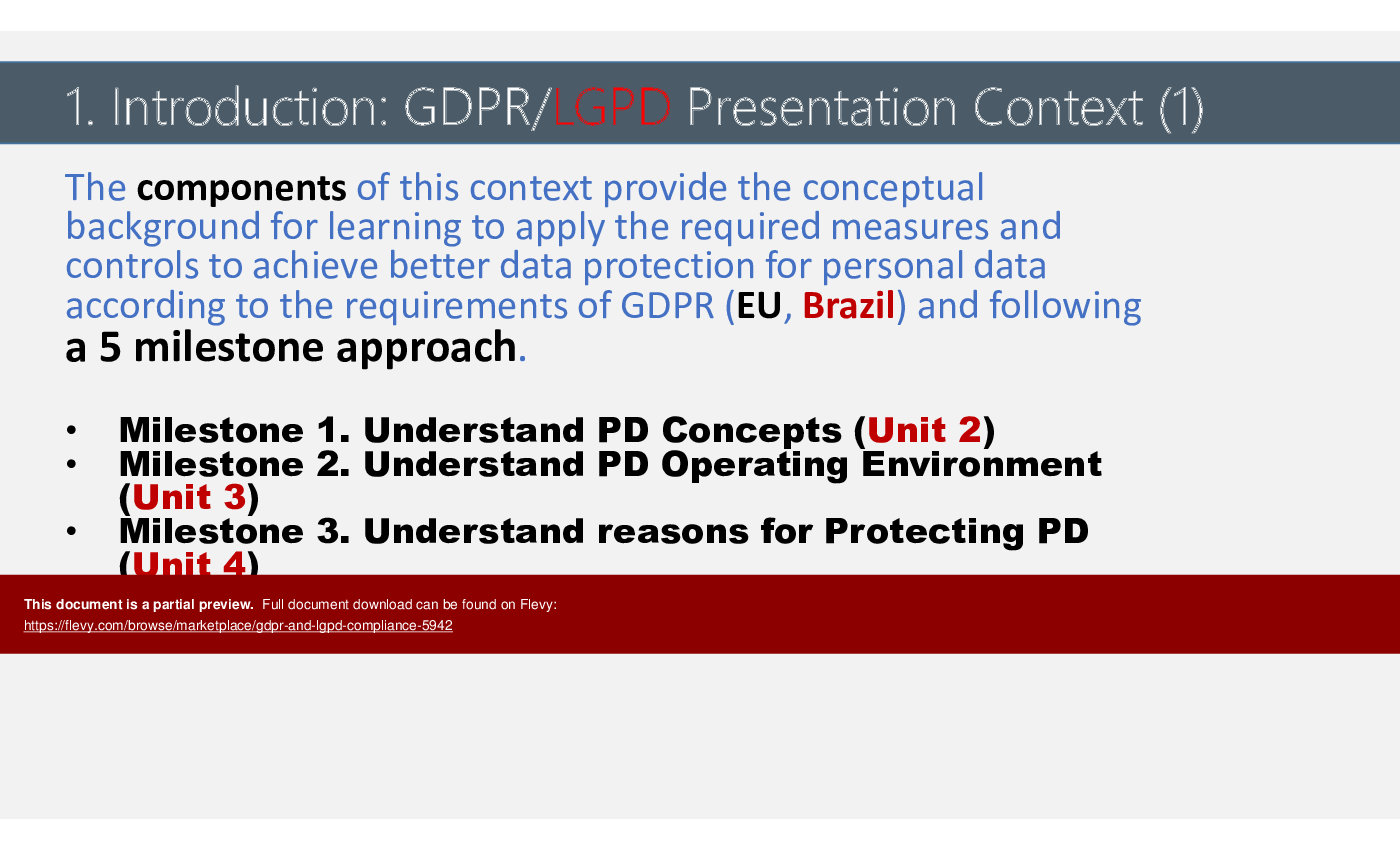This is a partial preview of GDPR and LGPD Compliance (182-slide PowerPoint presentation (PPTX)). Full document is 182 slides. 