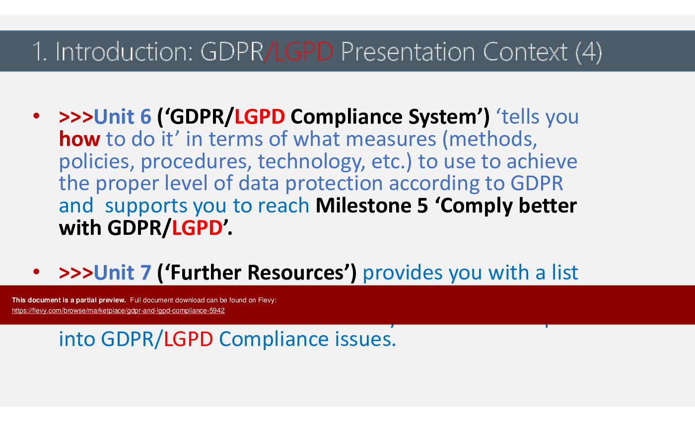 This is a partial preview of GDPR and LGPD Compliance (182-slide PowerPoint presentation (PPTX)). Full document is 182 slides. 