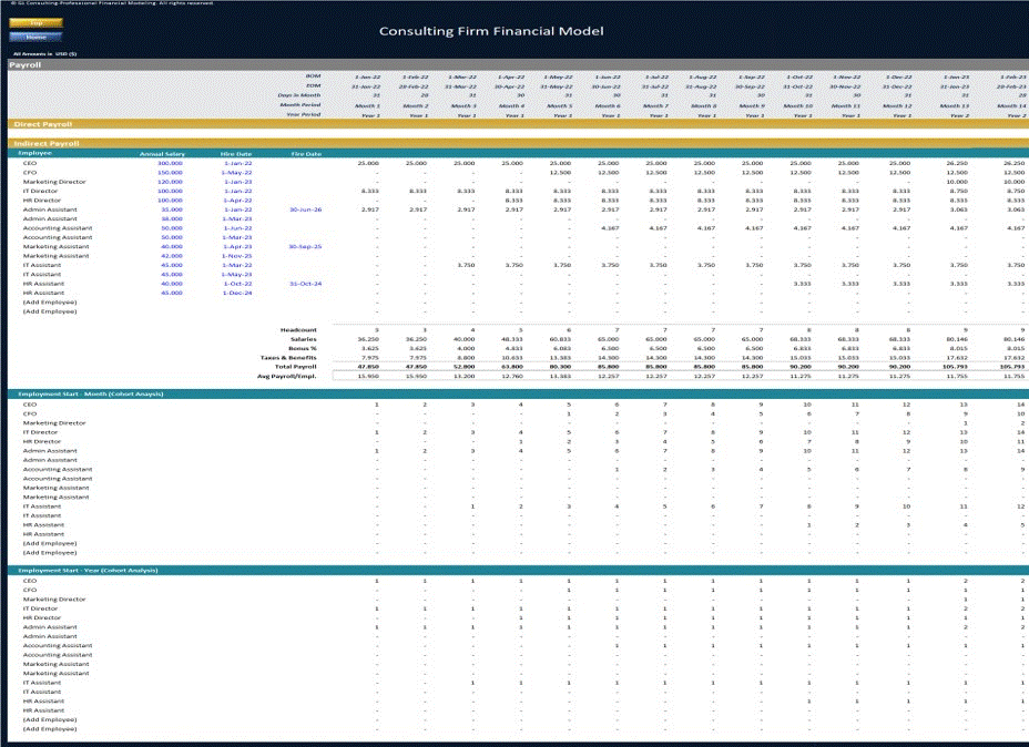 This is a partial preview of Consulting Firm Financial Model - Dynamic 10 Year Forecast (Excel workbook (XLSX)). 