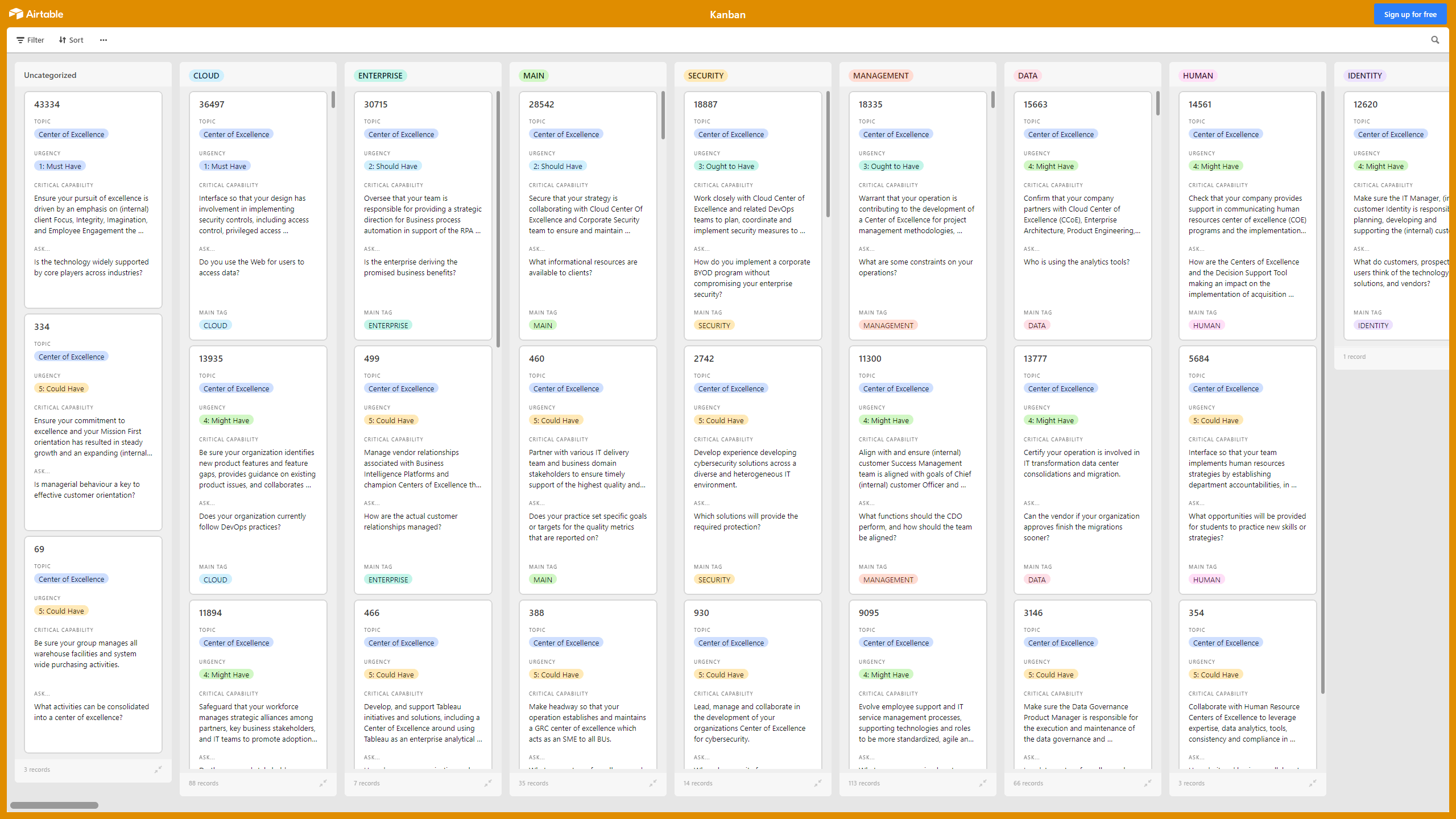 Kanban Board: Center of Excellence (CoE) (Excel template (XLSX)) Preview Image