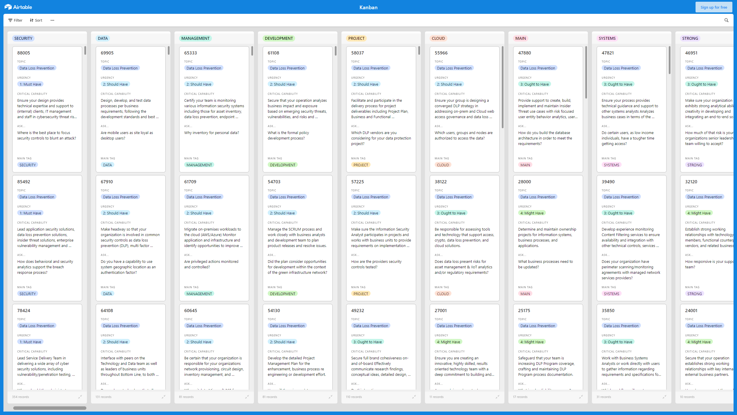 Kanban Board: Data Loss Prevention (Excel template (XLSX)) Preview Image