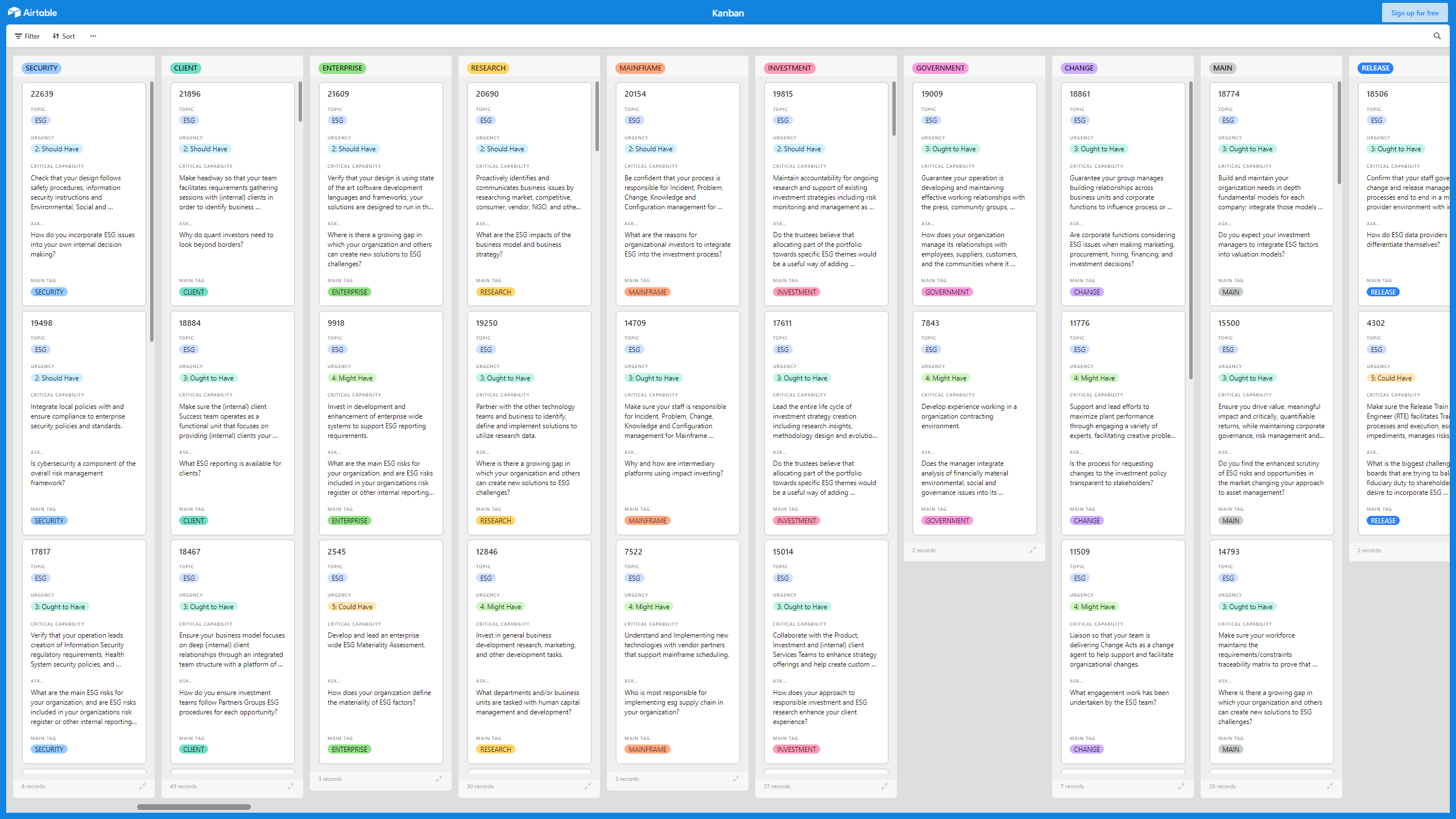This is a partial preview of Kanban Board: Environmental, Social, & Governance (ESG) (Excel workbook (XLSX)). 