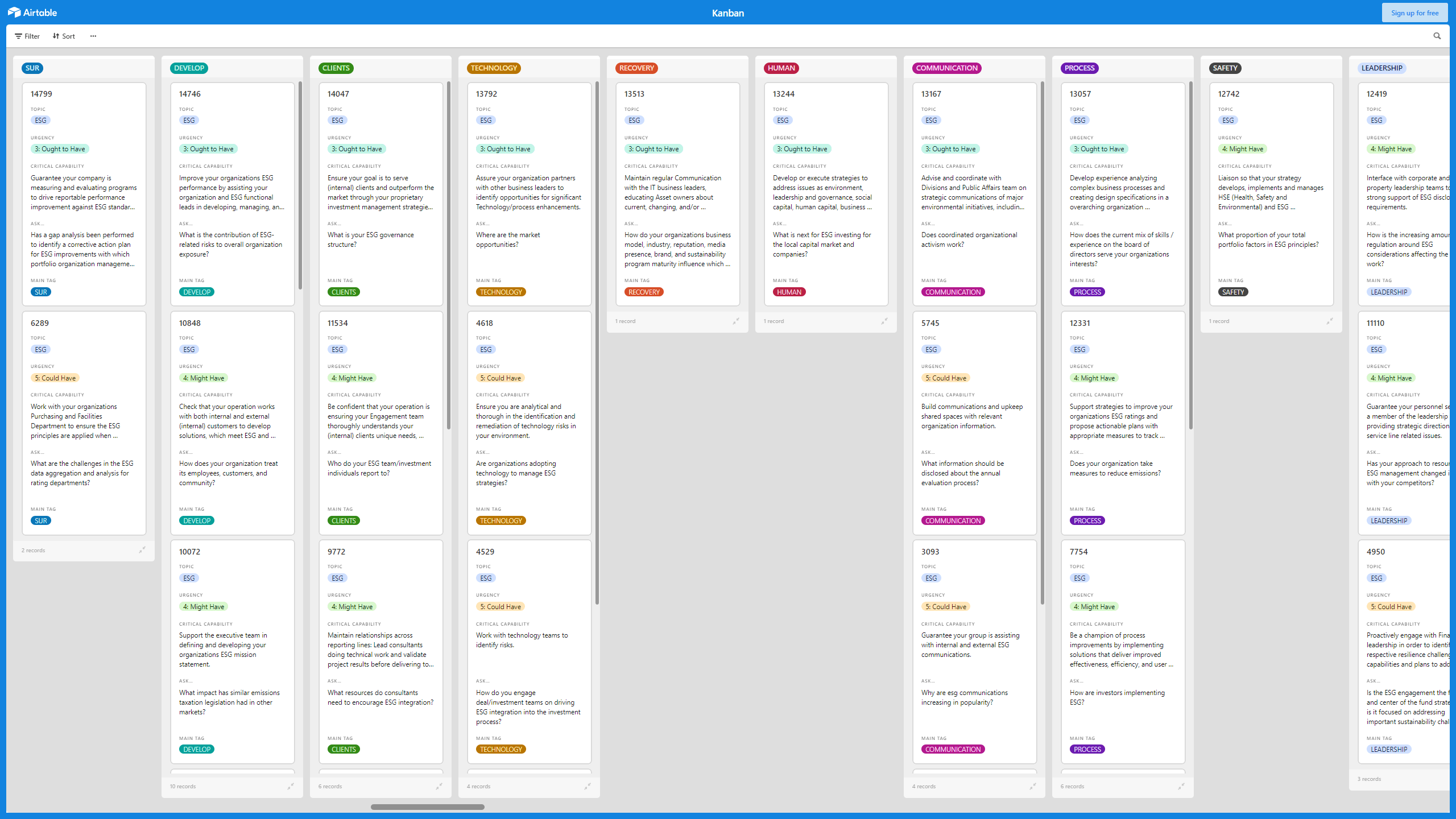 This is a partial preview of Kanban Board: Environmental, Social, & Governance (ESG) (Excel workbook (XLSX)). 