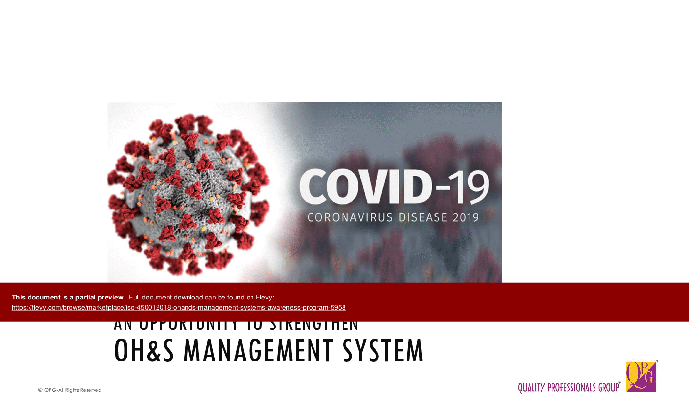 This is a partial preview of ISO 45001:2018 OH&S Management Systems Awareness Program (41-slide PowerPoint presentation (PPTX)). Full document is 41 slides. 