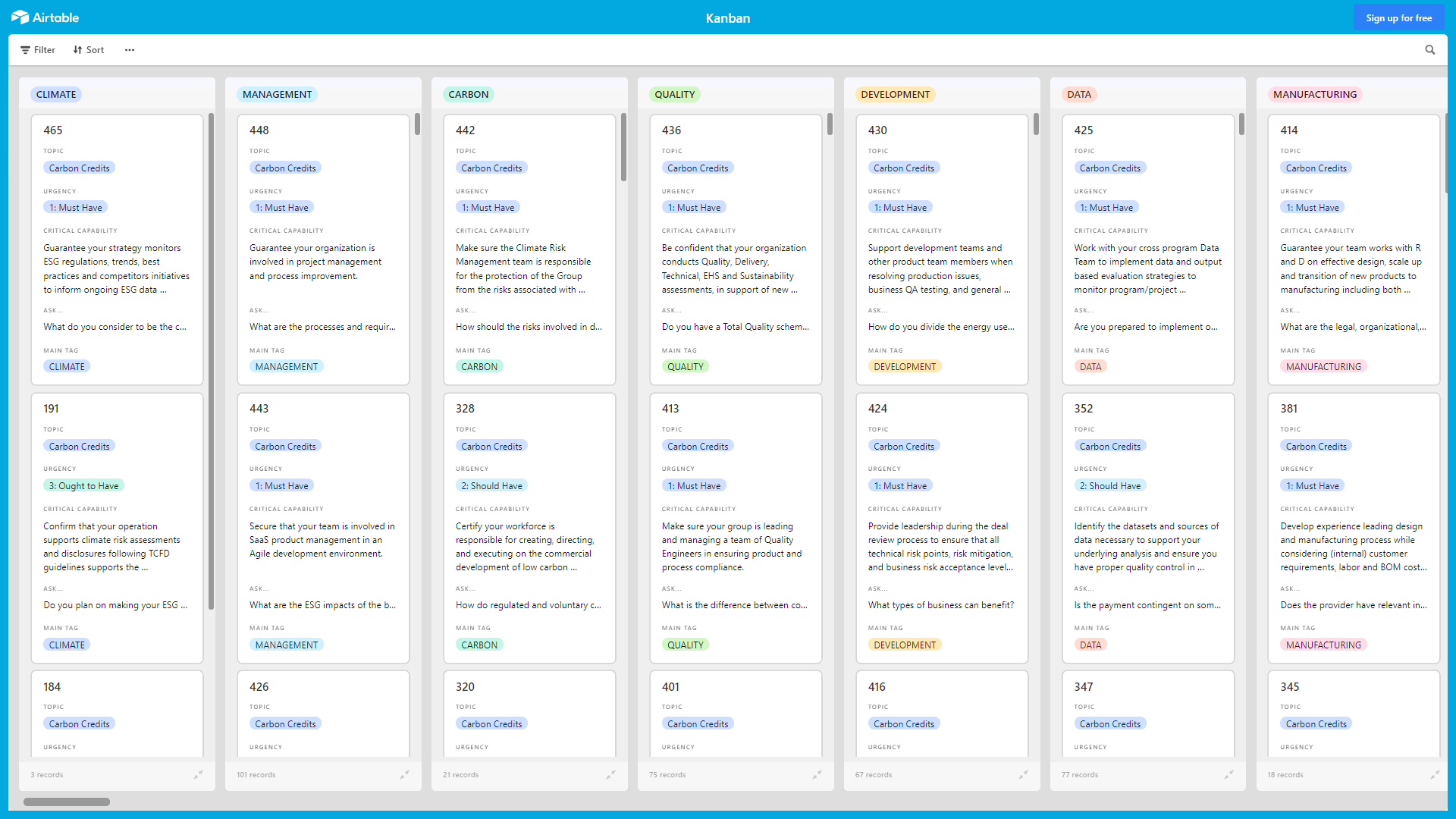 Kanban Board: Carbon Credits (Excel template (XLSX)) Preview Image