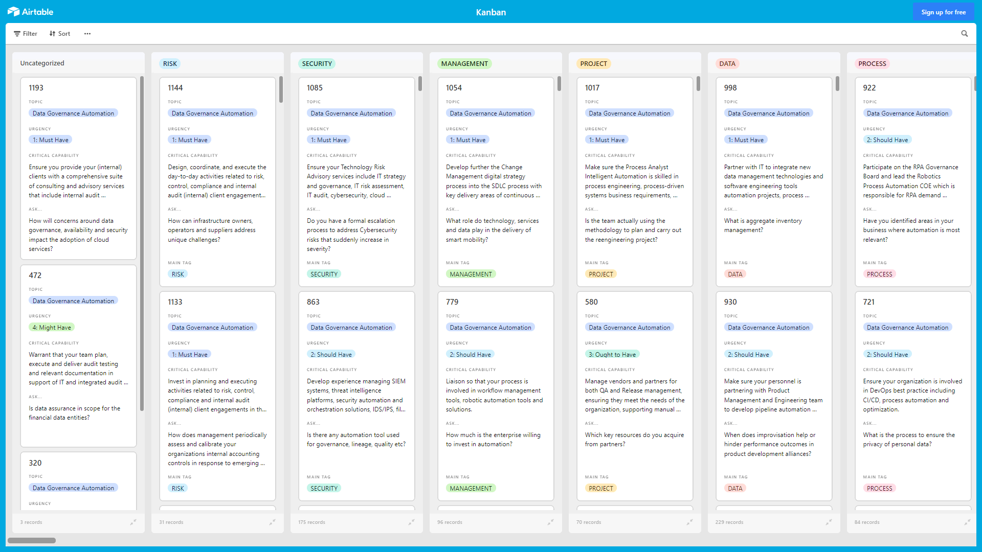 Kanban Board: Data Governance Automation (Excel template (XLSX)) Preview Image