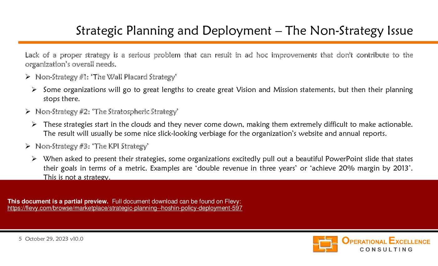 This is a partial preview of Strategic Planning - Hoshin Policy Deployment (). Full document is 137 slides. 