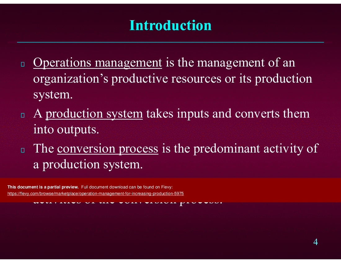 This is a partial preview of Operation Management for Increasing Production (30-slide PowerPoint presentation (PPTX)). Full document is 30 slides. 