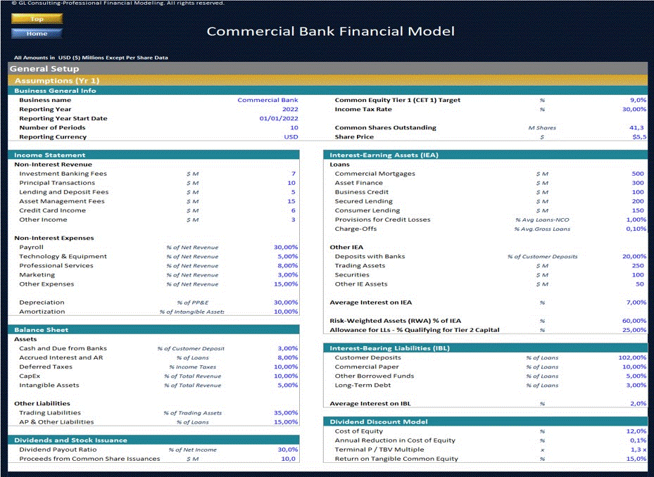 This is a partial preview of Commercial Bank Financial Model - Dynamic 10 Year Forecast (Excel workbook (XLSX)). 