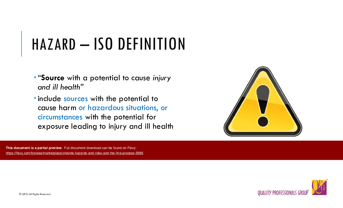 This is a partial preview of OH&S Hazards & Risks and the HIRA Process (80-slide PowerPoint presentation (PPTX)). Full document is 80 slides. 