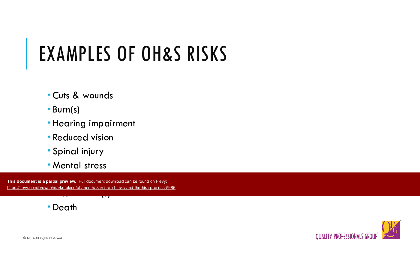 OH&S Hazards & Risks and the HIRA Process (80-slide PowerPoint presentation (PPTX)) Preview Image