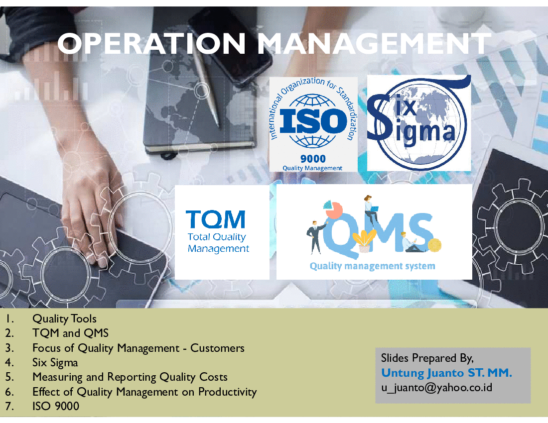 This is a partial preview of Operation Management TQM, QMS, ISO 9000 & Six Sigma (56-slide PowerPoint presentation (PPT)). Full document is 56 slides. 