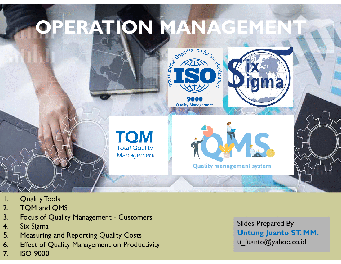 Operation Management TQM, QMS, ISO 9000 & Six Sigma