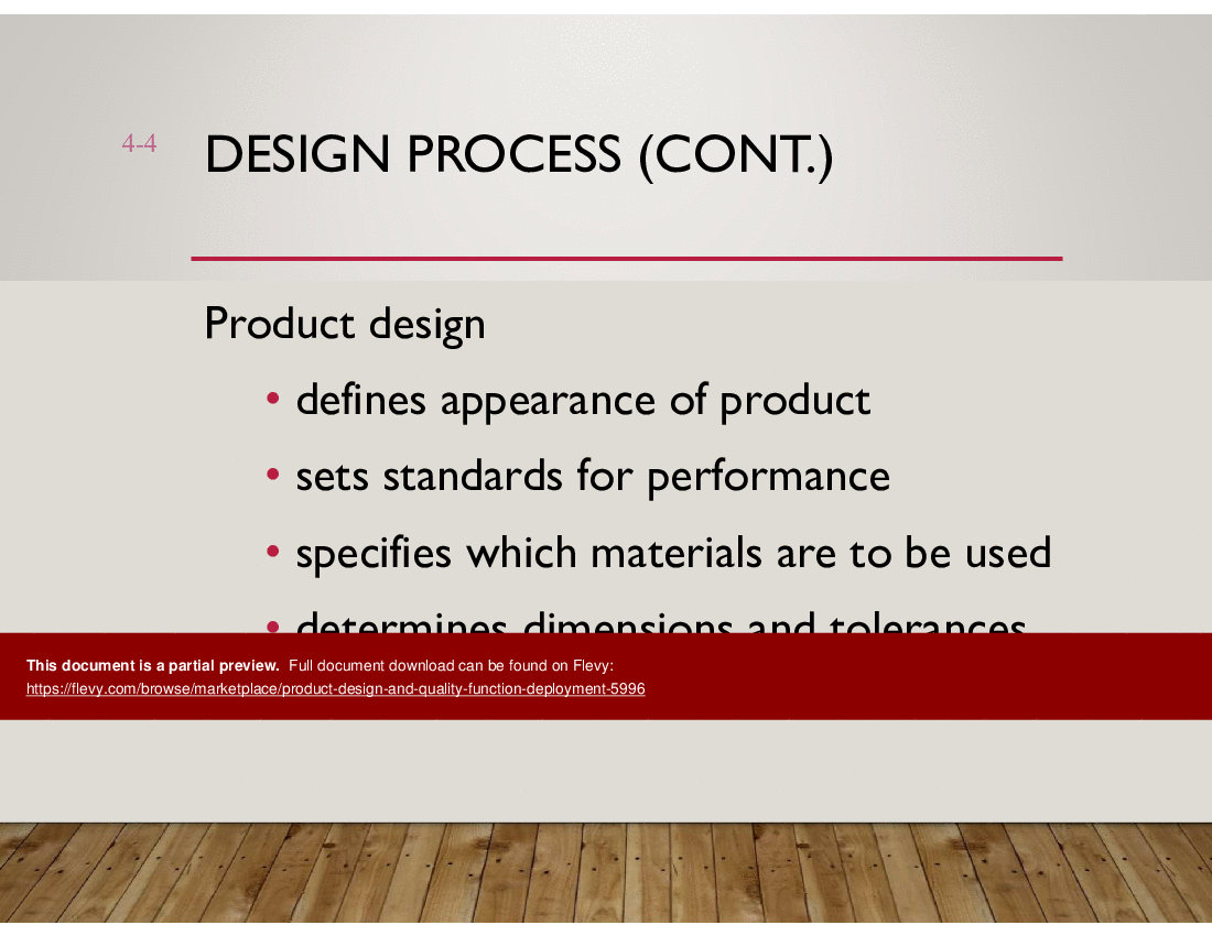 This is a partial preview of Product Design and Quality Function Deployment (45-slide PowerPoint presentation (PPT)). Full document is 45 slides. 
