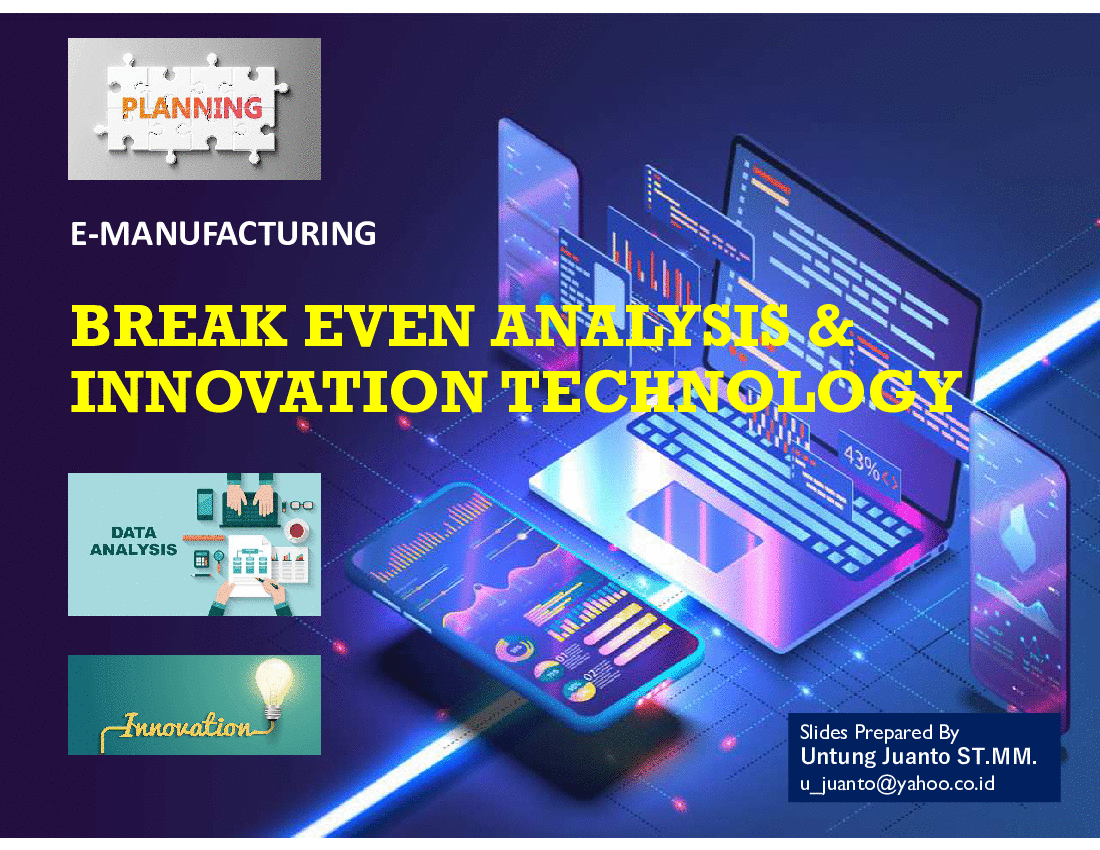 This is a partial preview of Break Even Analysis & Innovation Technology (45-slide PowerPoint presentation (PPT)). Full document is 45 slides. 