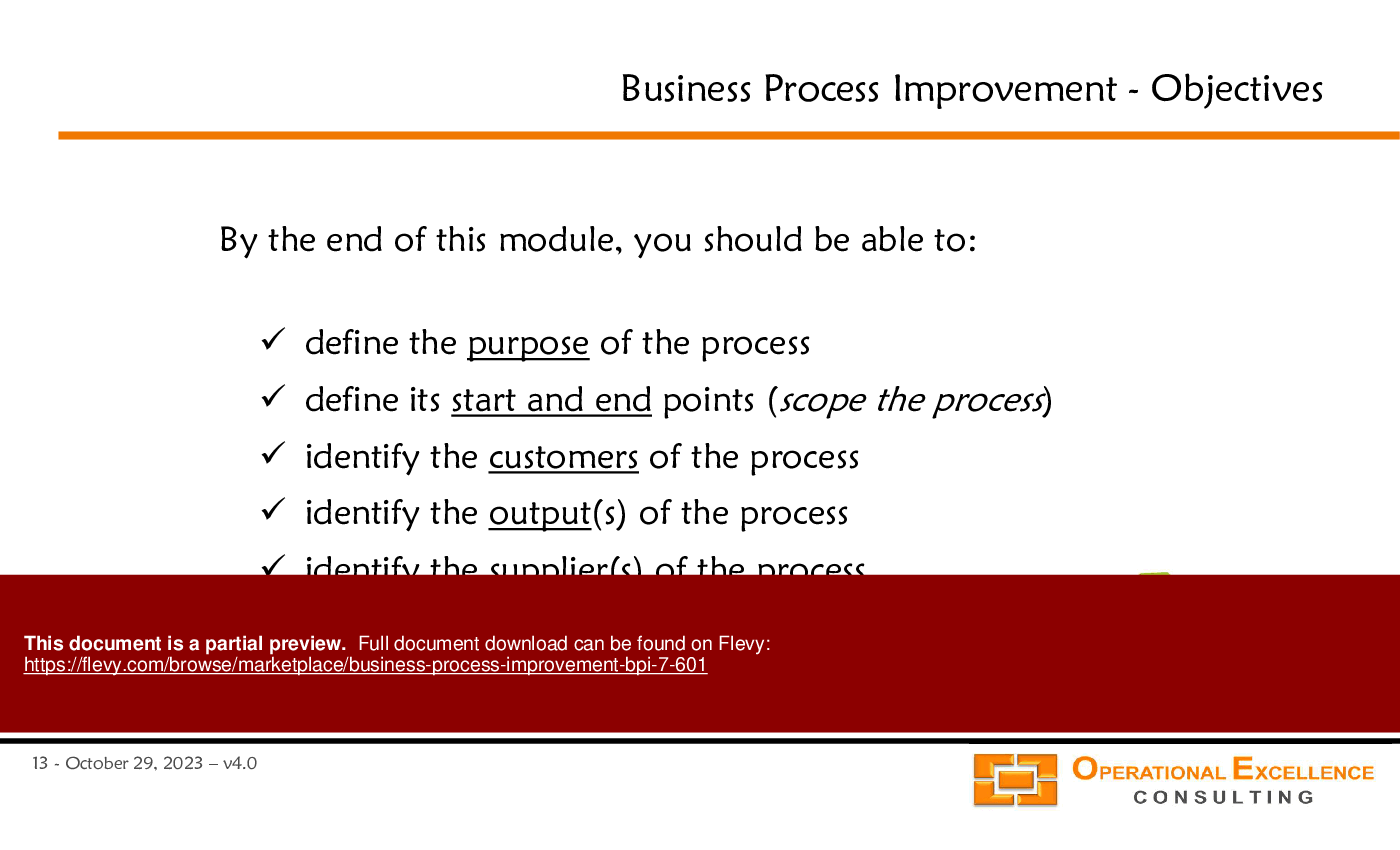 This is a partial preview of Business Process Improvement (BPI 7) (141-slide PowerPoint presentation (PPTX)). Full document is 141 slides. 