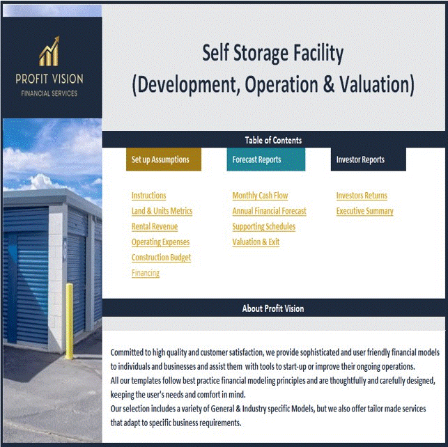 This is a partial preview of Self Storage Financial Model (Development, Operation, & Valuation) (Excel workbook (XLSX)). 