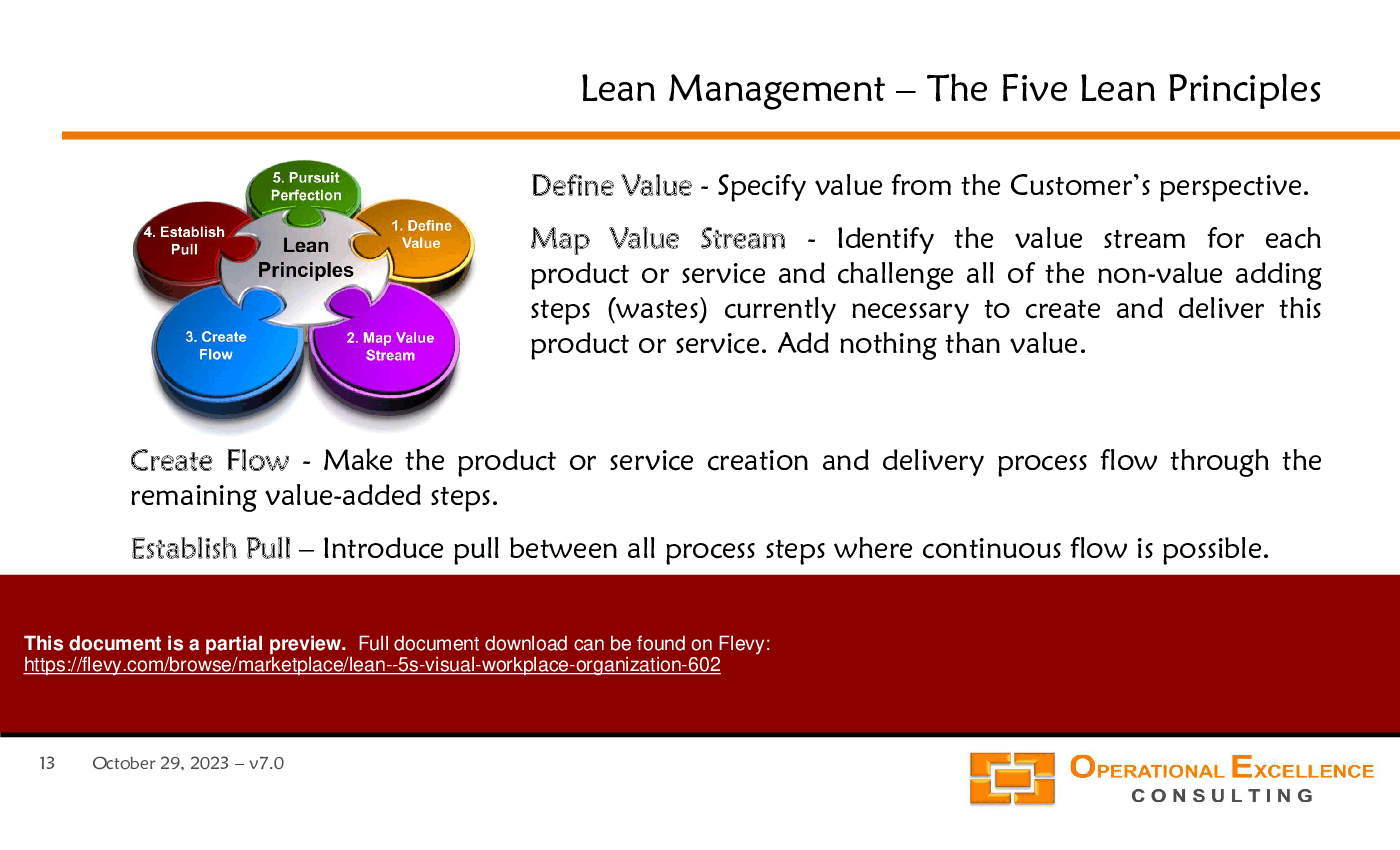 This is a partial preview of Lean - 5S Visual Workplace Organization (123-slide PowerPoint presentation (PPTX)). Full document is 123 slides. 