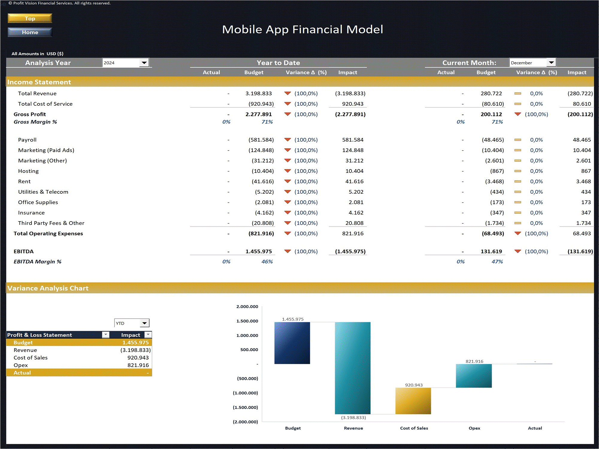 Mobile App Financial Model - Dynamic 10 Year Forecast (Excel template (XLSX)) Preview Image