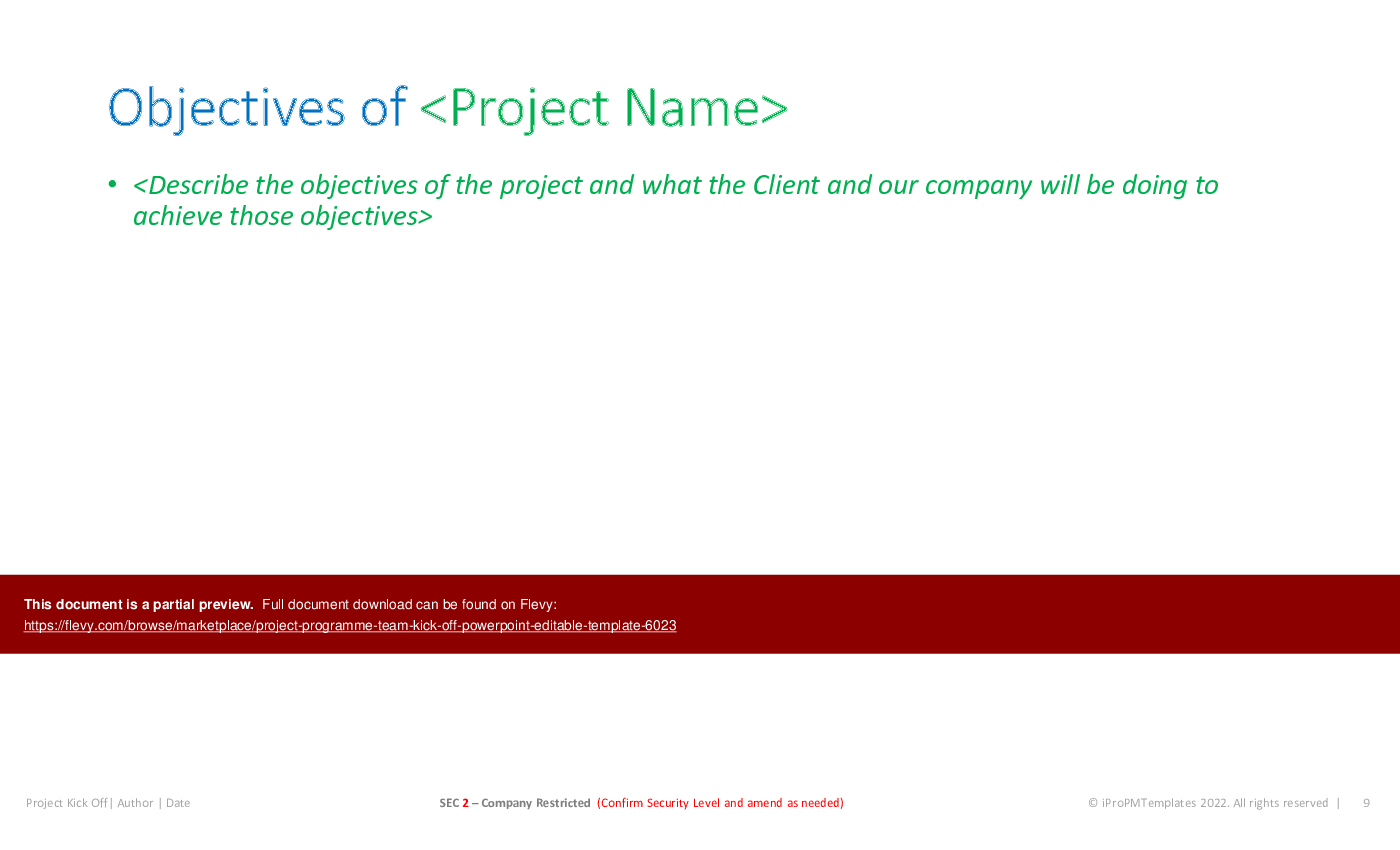 This is a partial preview of Project Programme Team Kick Off PowerPoint Editable Template (29-slide PowerPoint presentation (PPTX)). Full document is 29 slides. 