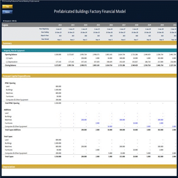 This is a partial preview of Prefabricated Buildings Manufacturer Financial Model (Excel workbook (XLSX)). 