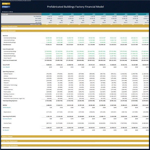 Prefabricated Buildings Manufacturer Financial Model (Excel template (XLSX)) Preview Image