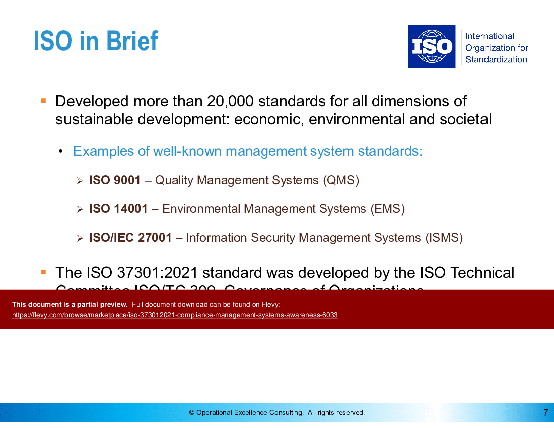 This is a partial preview of ISO 37301:2021 (Compliance Management Systems) Awareness (74-slide PowerPoint presentation (PPTX)). Full document is 74 slides. 