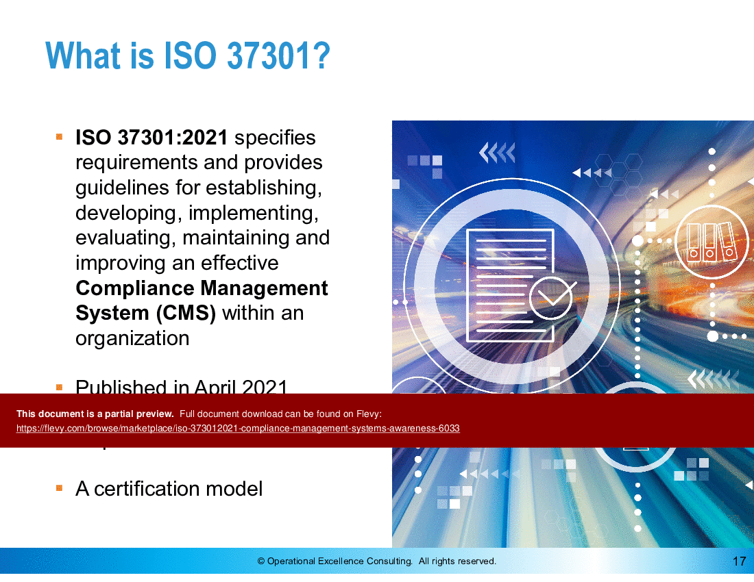 ISO 37301:2021 (Compliance Management Systems) Awareness (74-slide PowerPoint presentation (PPTX)) Preview Image