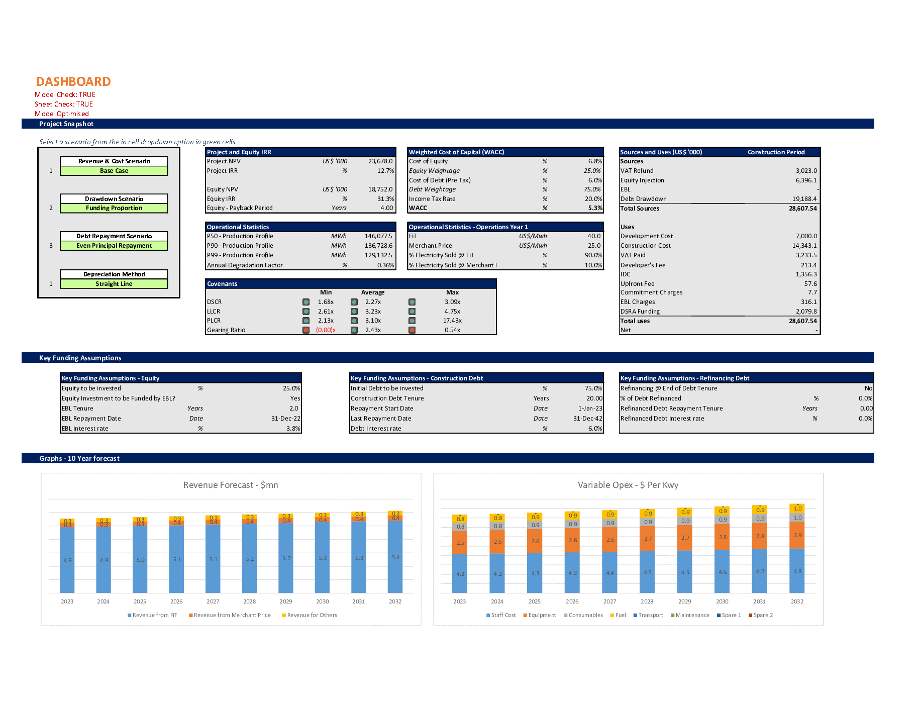 This is a partial preview of Solar PV Plant 3 Statements Financial Model with Flexible Funding (Excel workbook (XLSB)). 