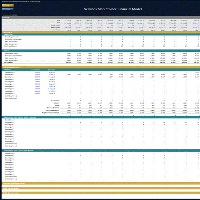 This is a partial preview of Online Services Marketplace Financial Model (Excel workbook (XLSX)). 