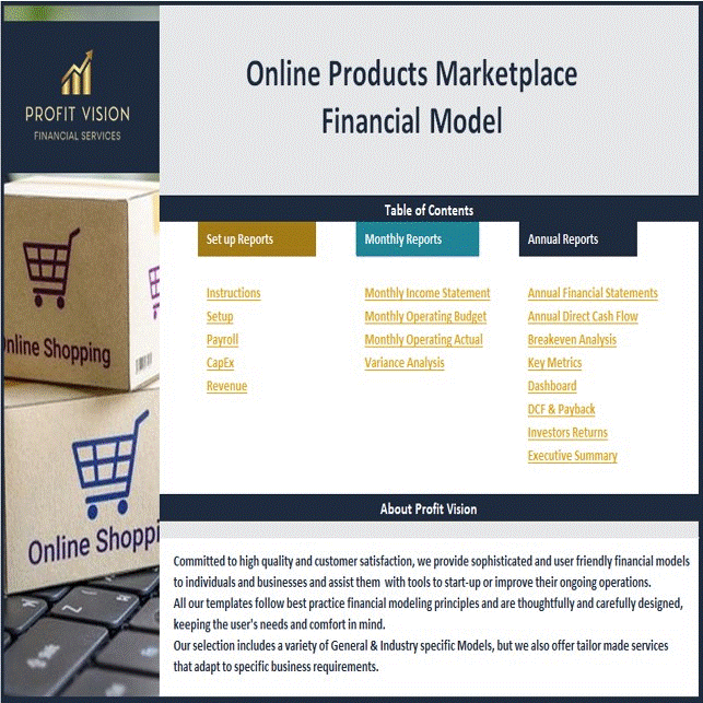 This is a partial preview of Online Products Marketplace Financial Model (Excel workbook (XLSX)). 