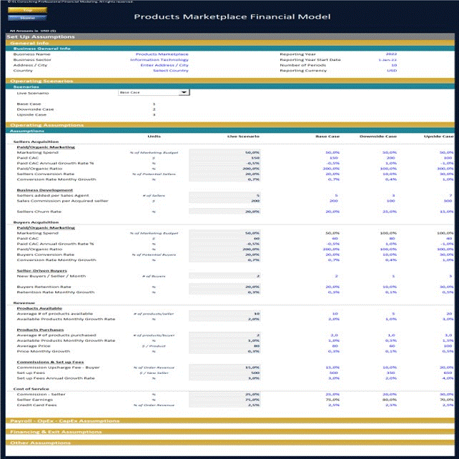 This is a partial preview of Online Products Marketplace Financial Model (Excel workbook (XLSX)). 