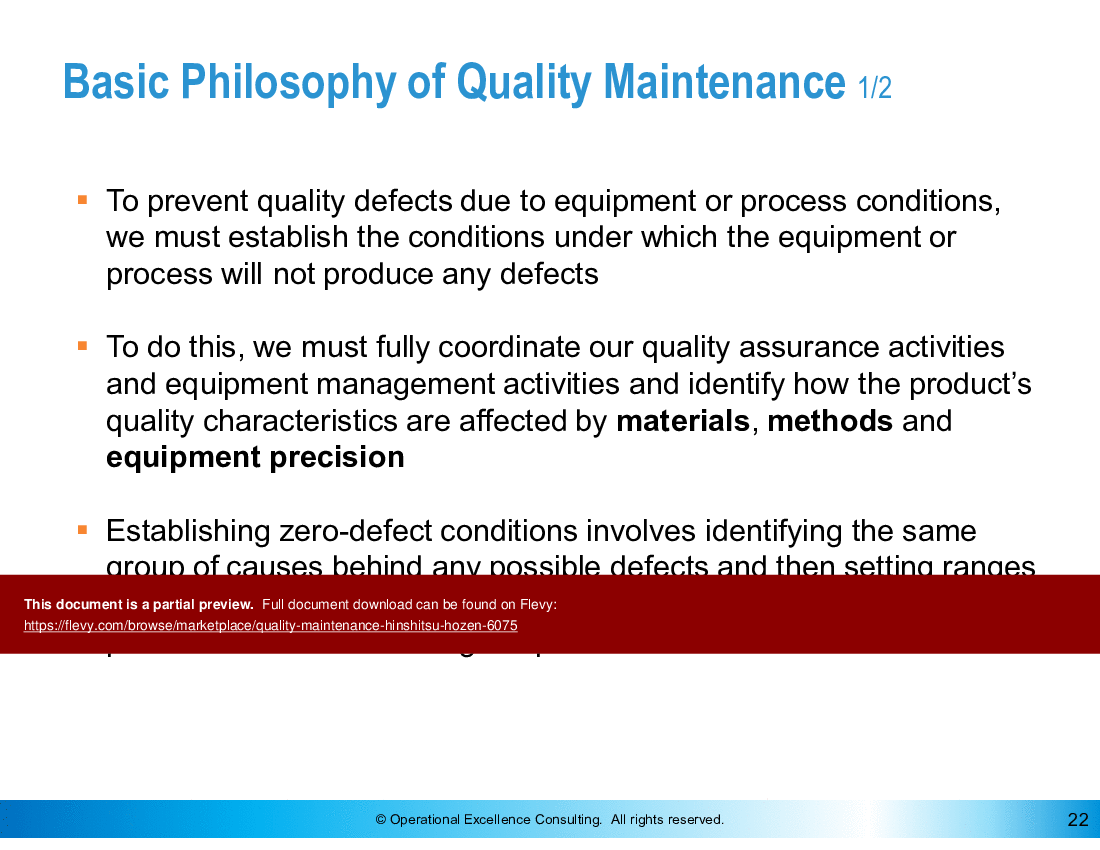 TPM: Quality Maintenance (Hinshitsu Hozen) (145-slide PowerPoint presentation (PPTX)) Preview Image
