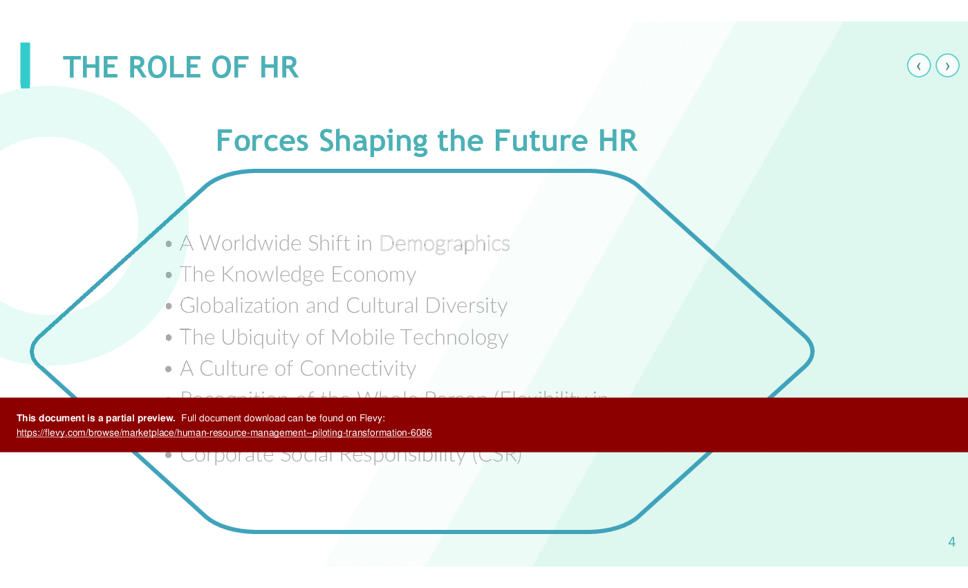 This is a partial preview of Human Resource Management -  Piloting Transformation (57-slide PowerPoint presentation (PPTX)). Full document is 57 slides. 